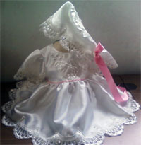 Dress and Bonnet made for a new born girl from grandma's wedding dress for first grand daughter